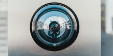 Cctv camera on the door of a building.
